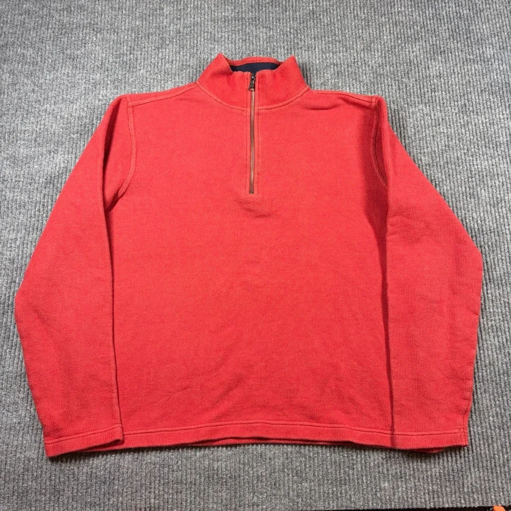 Banana Republic Pullover Men's L Red Quarter Zip Sweater Ribbed Knit Cotton
